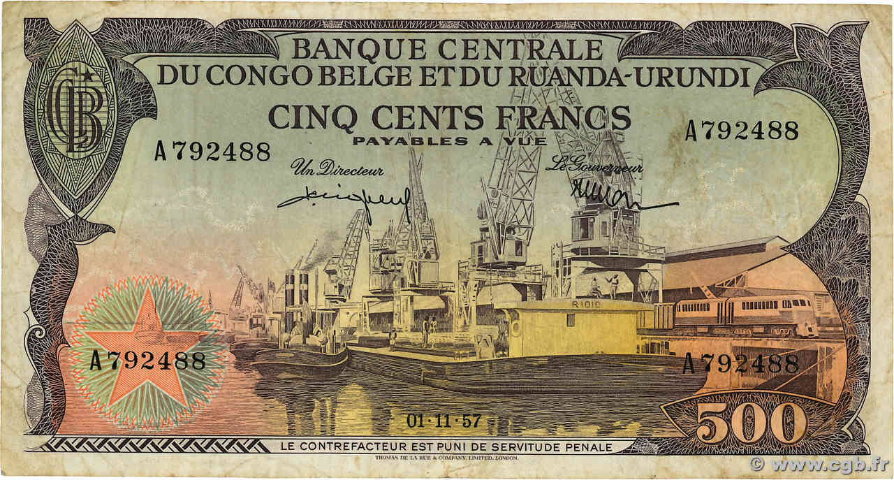 500 Francs CONGO BELGA  1957 P.34 MB