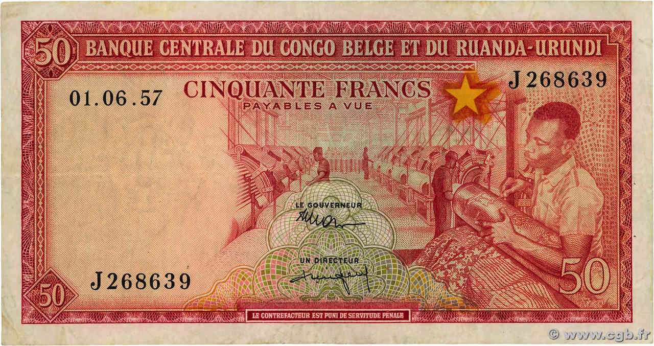 50 Francs CONGO BELGA  1957 P.32 q.BB