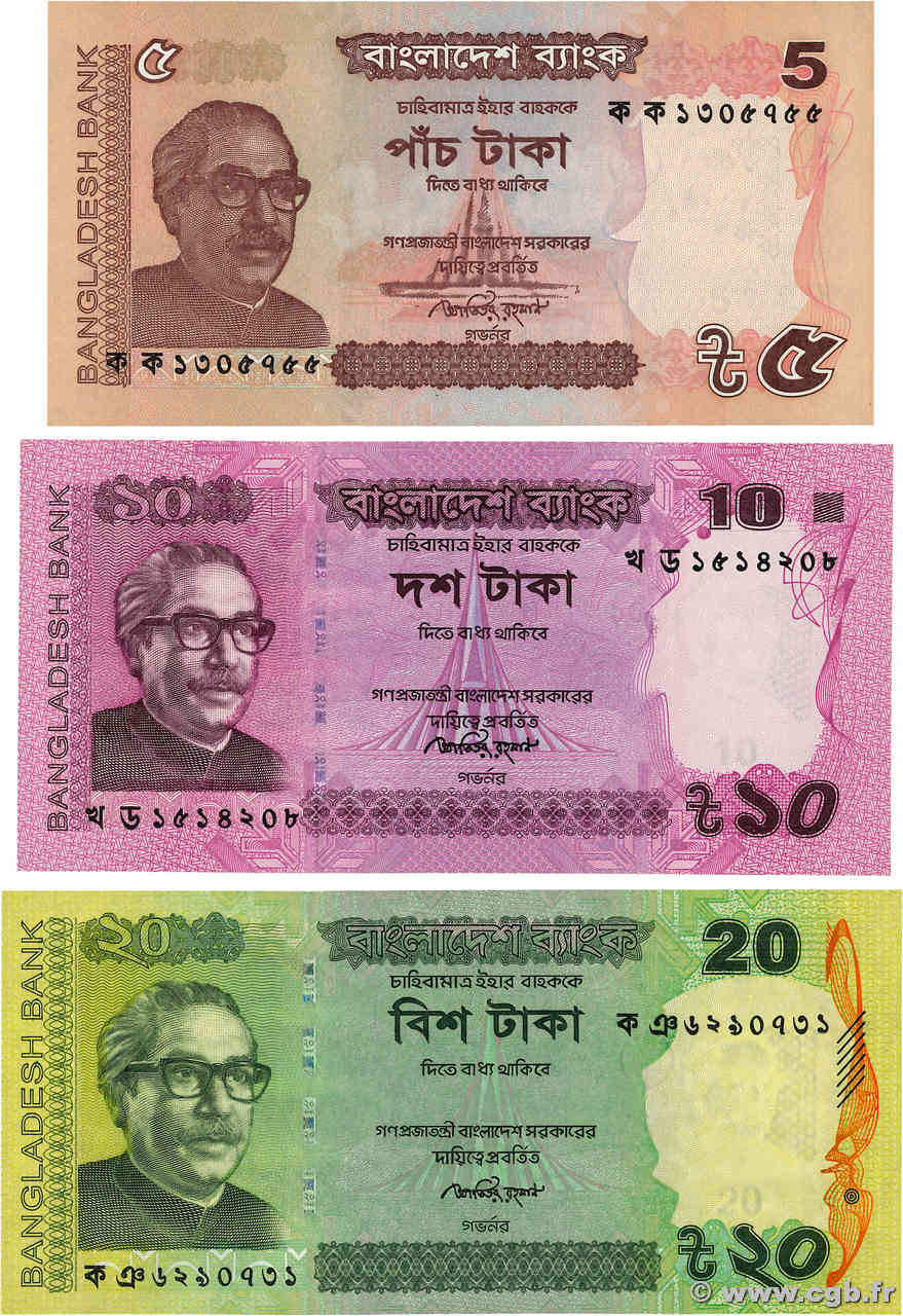 5, 10 et 20 Taka Lot BANGLADESH  2011 P.53a, P.54b et P.55Aa ST