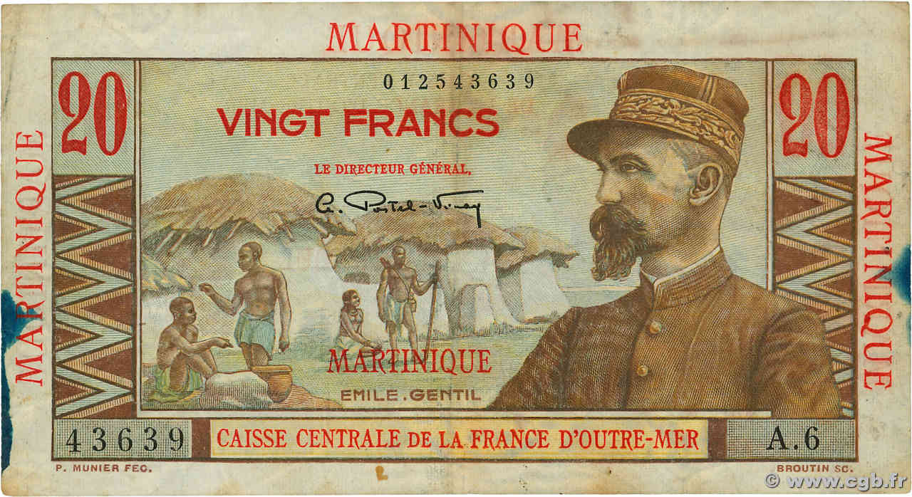 20 Francs Émile Gentil MARTINIQUE  1946 P.29 BB