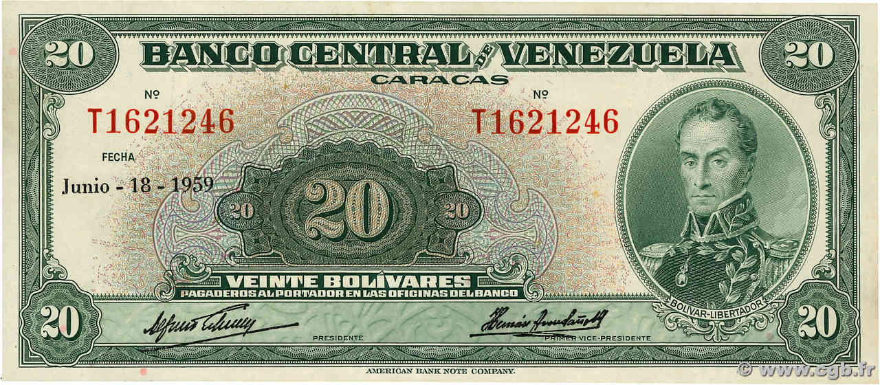 20 Bolivares VENEZUELA  1959 P.032c VZ