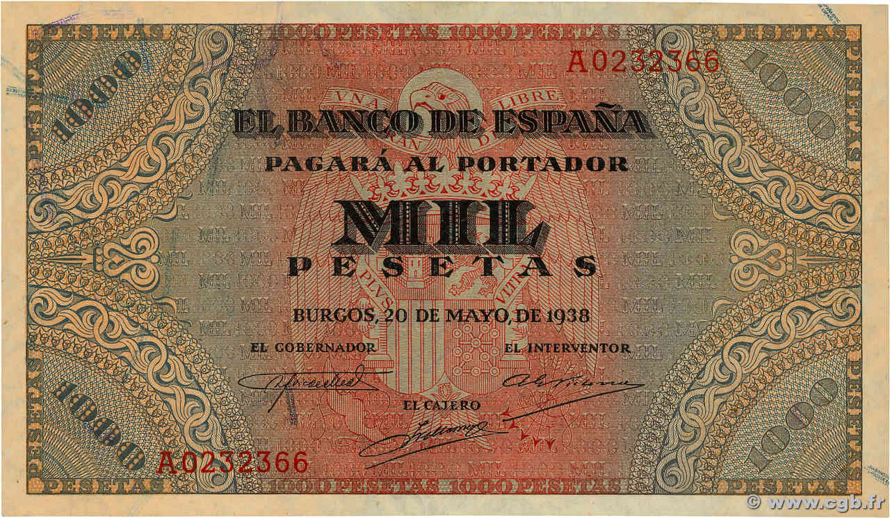 1000 Pesetas ESPAGNE  1938 P.115 pr.NEUF