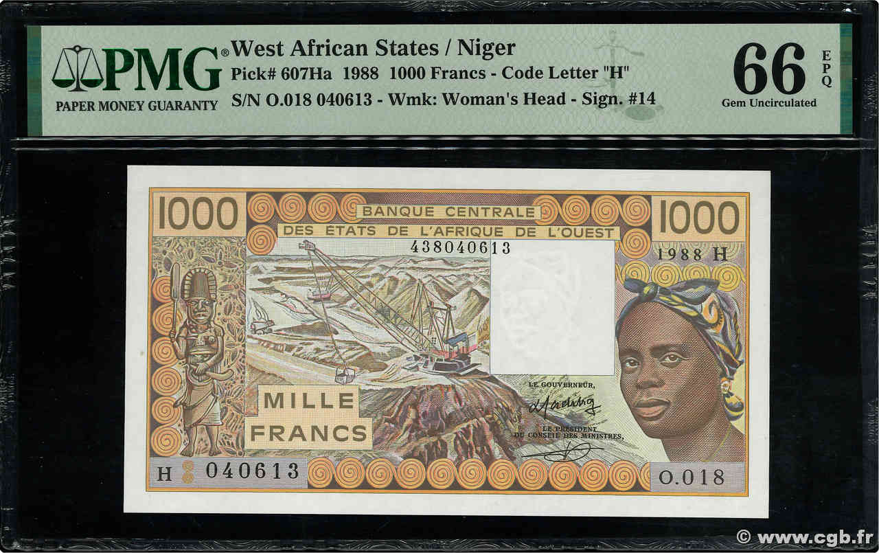 1000 Francs ÉTATS DE L AFRIQUE DE L OUEST  1988 P.607Ha NEUF