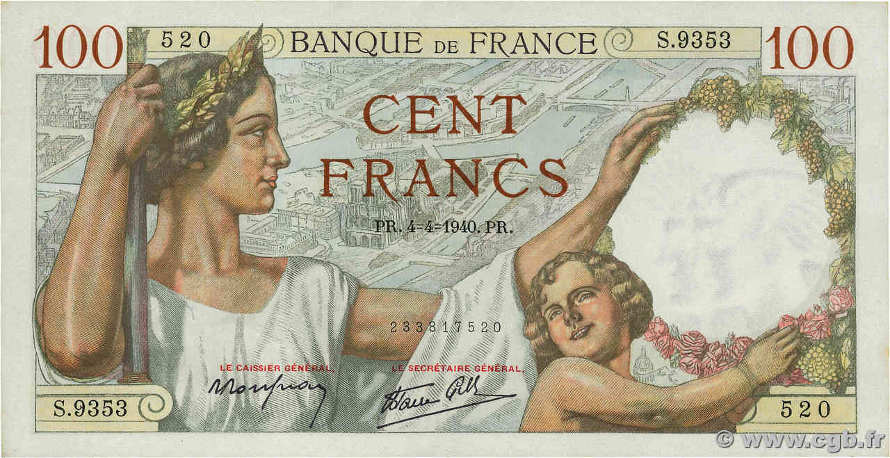 100 Francs SULLY FRANCE  1940 F.26.26 pr.NEUF