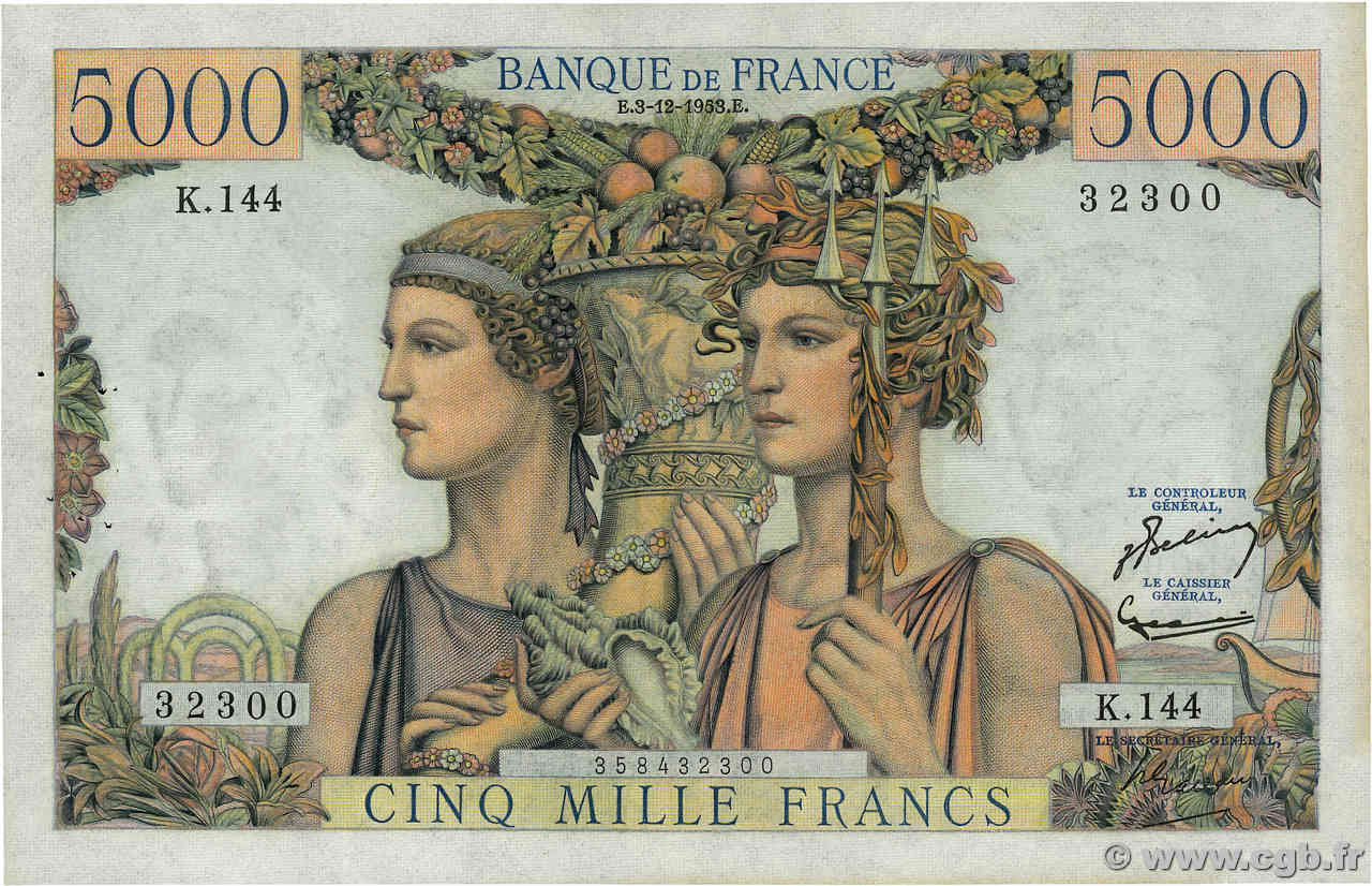 5000 Francs TERRE ET MER FRANCIA  1953 F.48.10 q.SPL