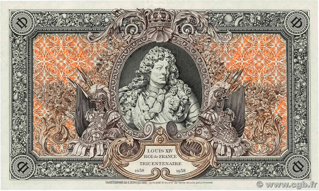 (1000) Francs LOUIS XIV Épreuve FRANCE regionalismo y varios  1938 F.- SC+