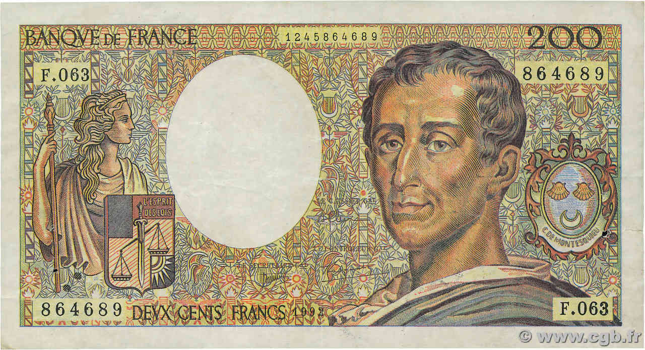 200 Francs MONTESQUIEU Faux FRANCIA  1992 F.70.12ax BB