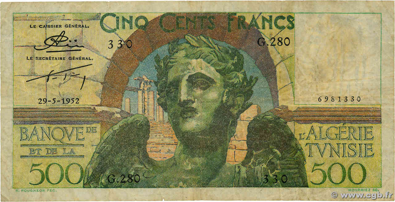 500 Francs TúNEZ  1952 P.28 RC+