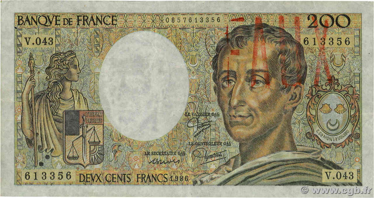 200 Francs MONTESQUIEU Faux FRANCE  1986 F.70.06x VF