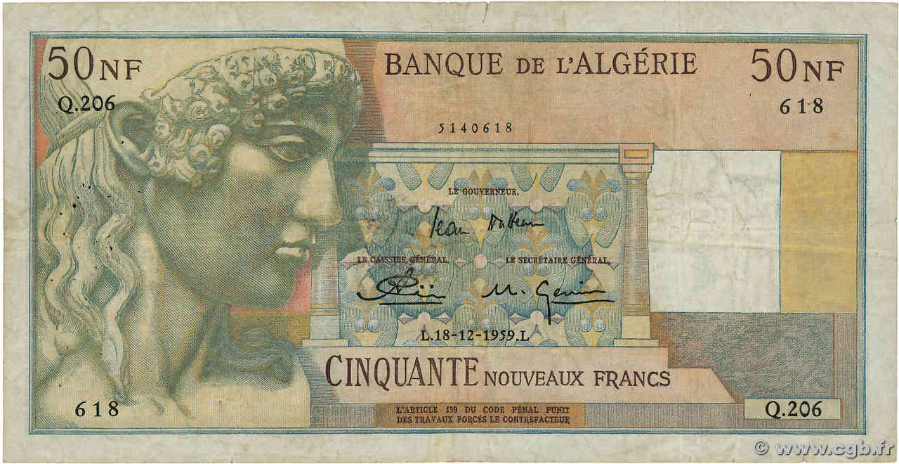 50 Nouveaux Francs ALGÉRIE  1959 P.120a TB