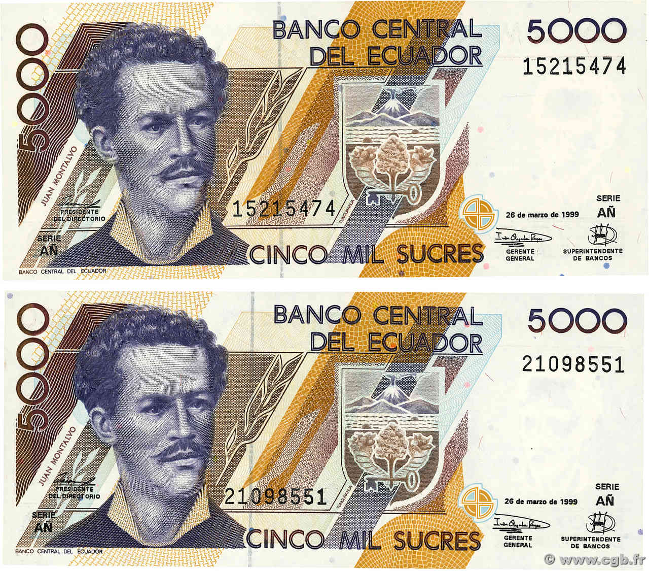 5000 Sucres Lot ECUADOR  1999 P.128c EBC