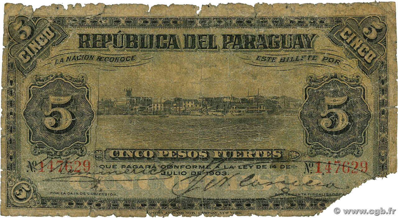 5 Pesos PARAGUAY  1903 P.108a P