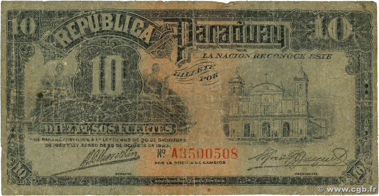 10 Pesos Fuertes PARAGUAY  1923 P.164a P