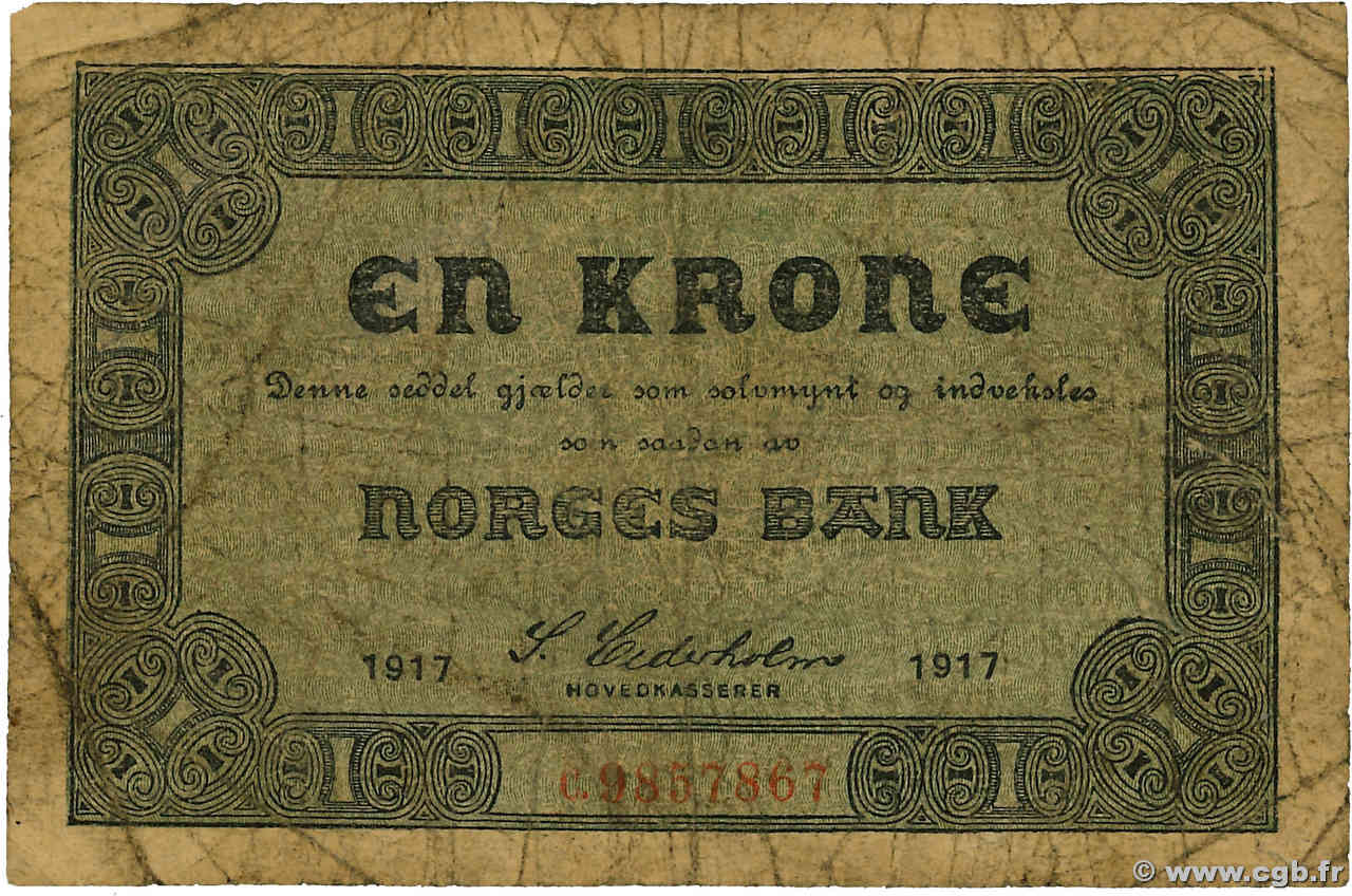 1 Krone NORWAY  1917 P.13a G