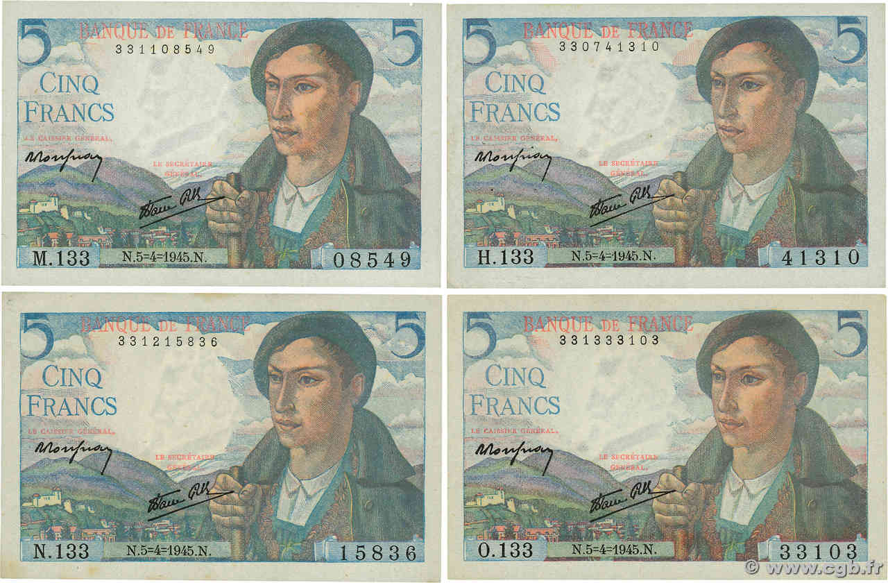 5 Francs BERGER Lot FRANCE  1945 F.05.06 SUP