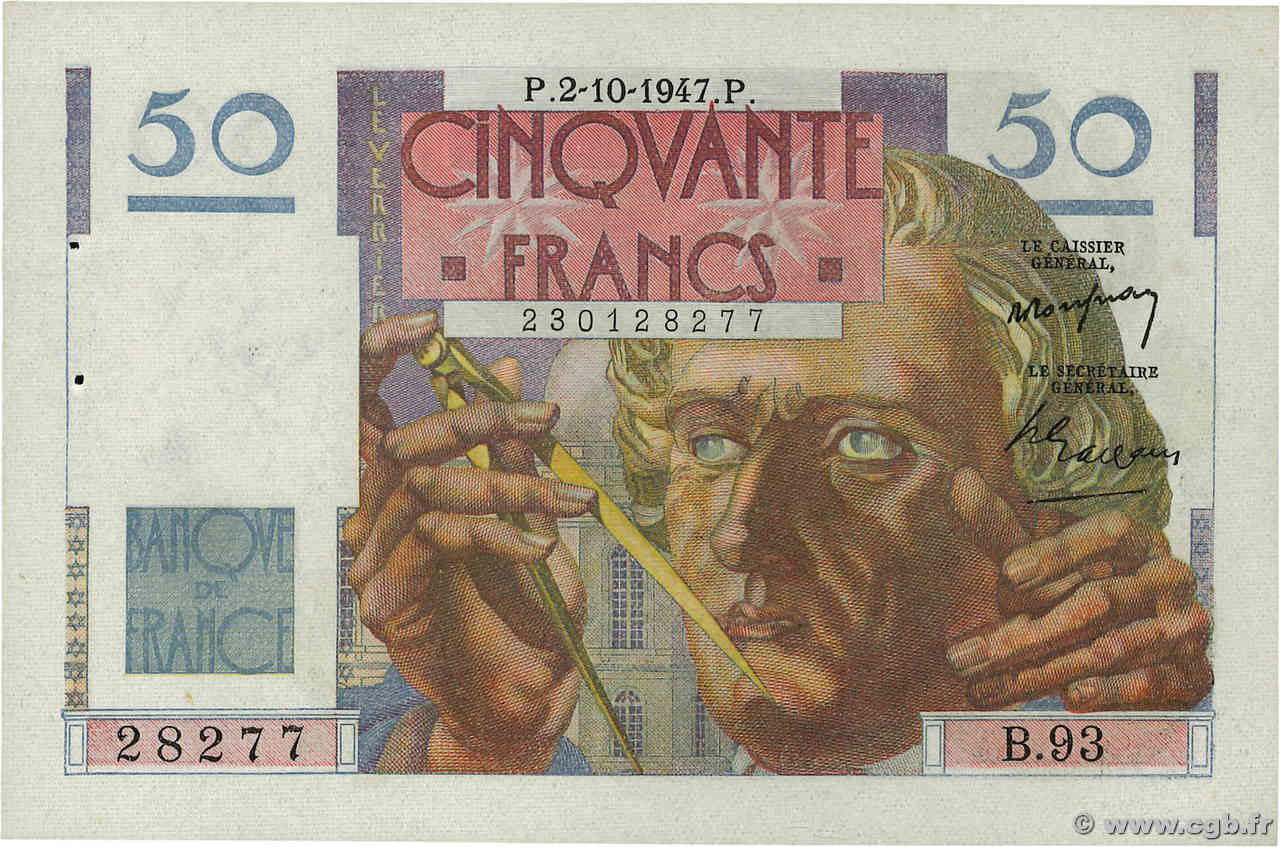 50 Francs LE VERRIER FRANCE  1947 F.20.09 AU