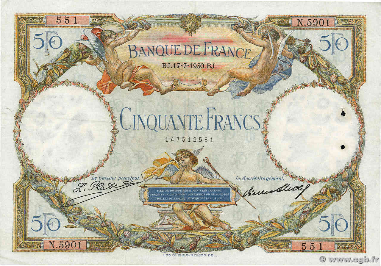 50 Francs LUC OLIVIER MERSON FRANCE  1930 F.15.04a TB