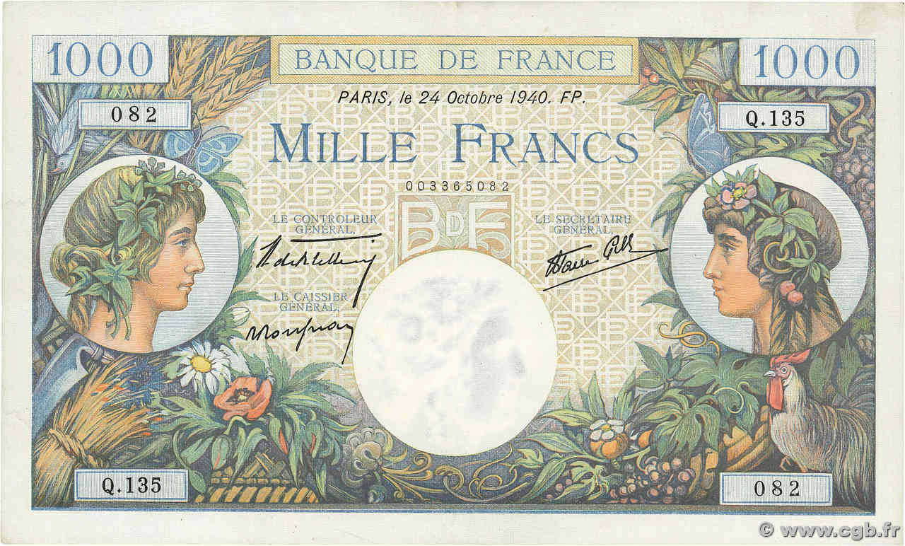 1000 Francs COMMERCE ET INDUSTRIE FRANCE  1940 F.39.01 SUP+