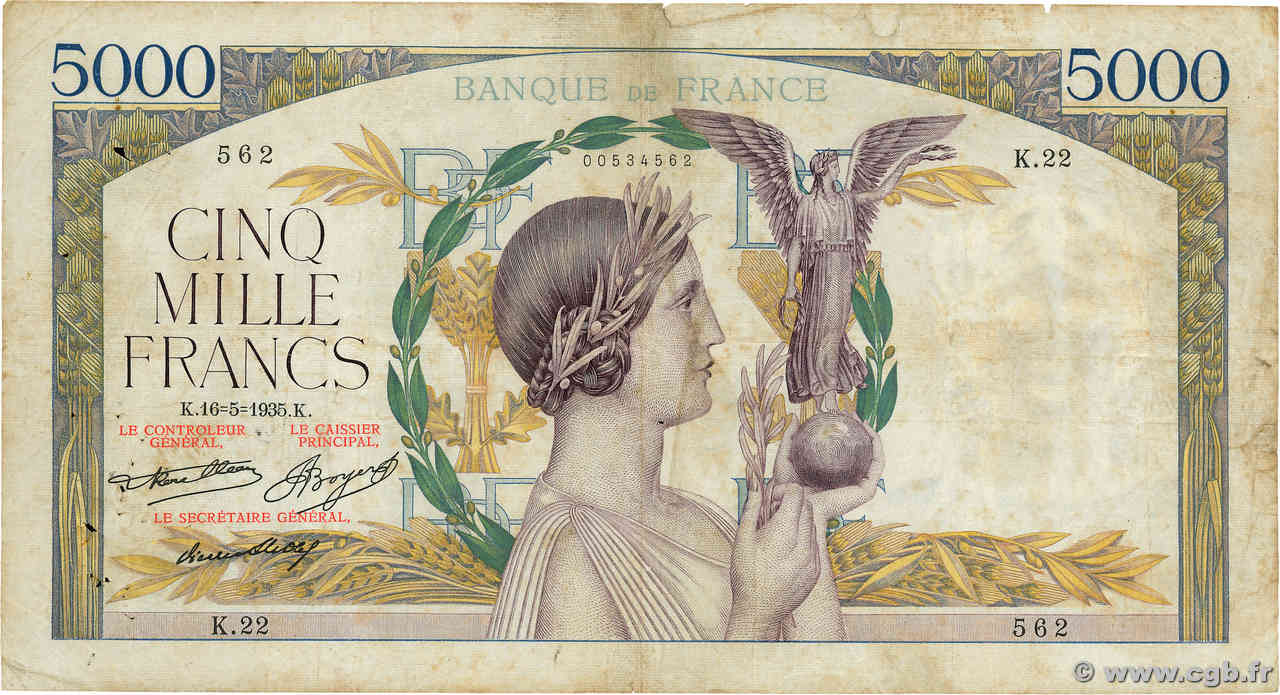 5000 Francs VICTOIRE FRANCE  1935 F.44.02 B