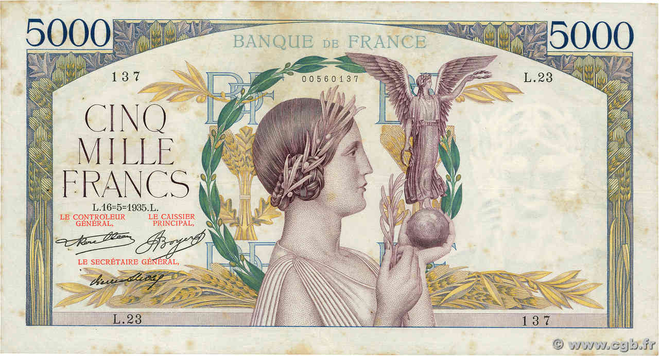 5000 Francs VICTOIRE FRANCE  1935 F.44.02 TB