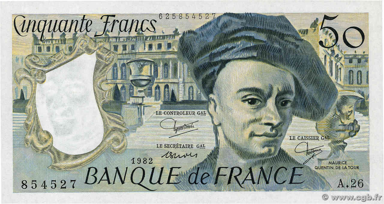 50 Francs QUENTIN DE LA TOUR FRANCIA  1982 F.67.08 q.FDC