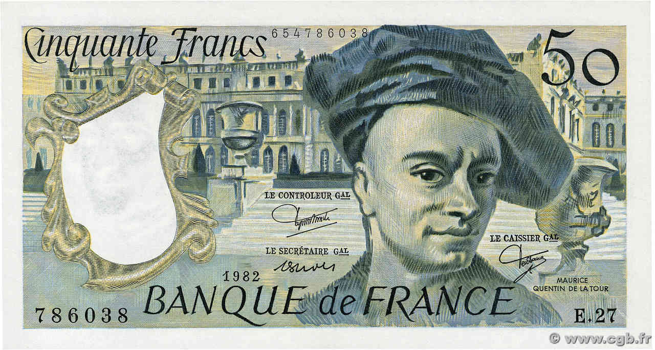 50 Francs QUENTIN DE LA TOUR FRANKREICH  1982 F.67.08 fST+