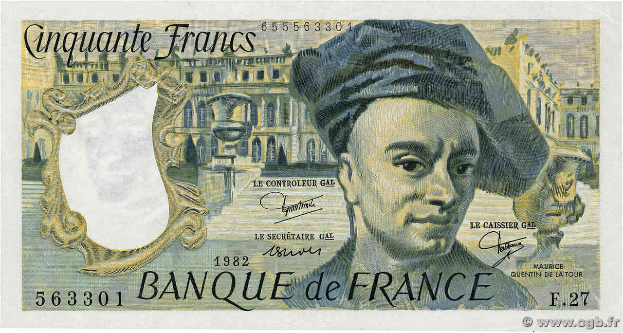 50 Francs QUENTIN DE LA TOUR Fauté FRANCE  1982 F.67.08 UNC-