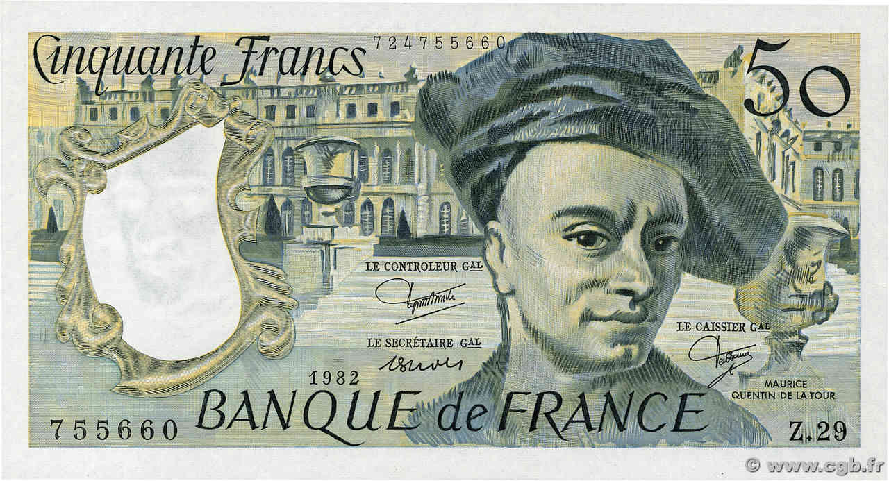 50 Francs QUENTIN DE LA TOUR FRANCE  1982 F.67.08 UNC-