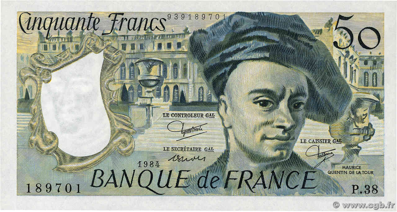 50 Francs QUENTIN DE LA TOUR FRANCIA  1984 F.67.10 q.FDC