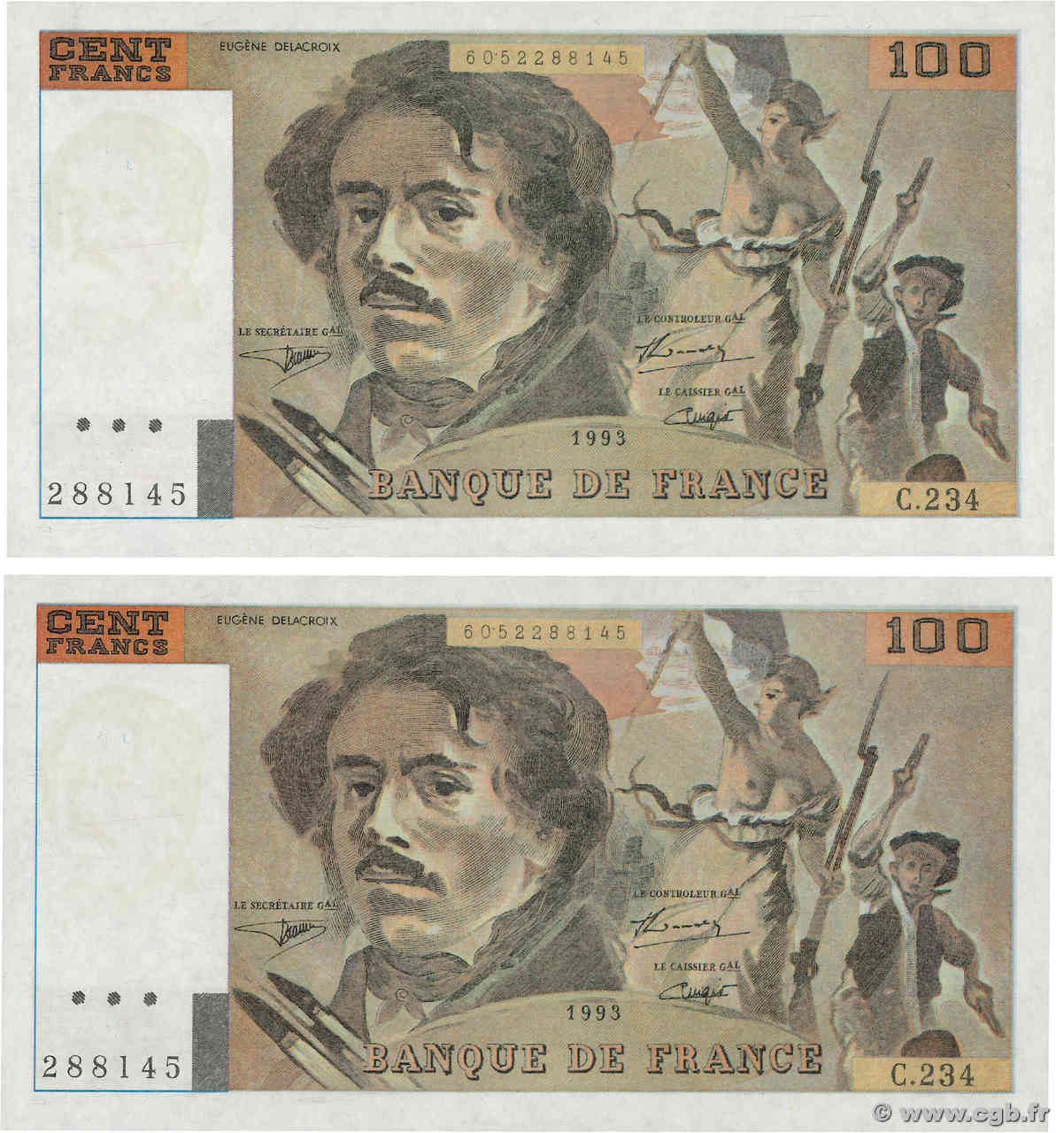 100 Francs DELACROIX imprimé en continu Faux FRANCE  1993 F.69bis.08 UNC