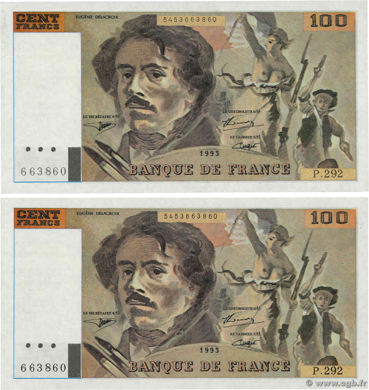 100 Francs DELACROIX imprimé en continu Faux FRANCE  1993 F.69bis.08 NEUF