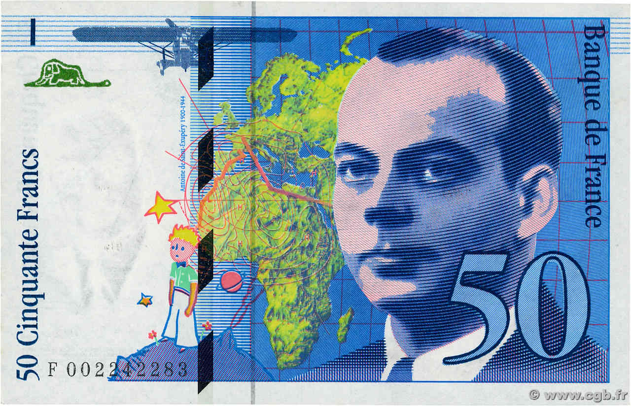 50 Francs SAINT-EXUPÉRY Sans mouton Fauté FRANCIA  1992 F.72f3.01 q.FDC