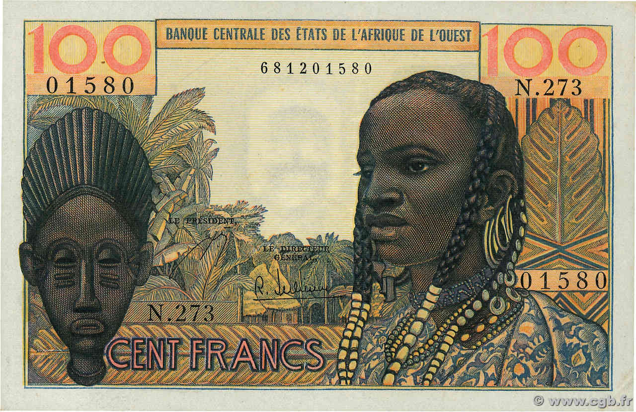 100 Francs WEST AFRICAN STATES  1965 P.002b XF+