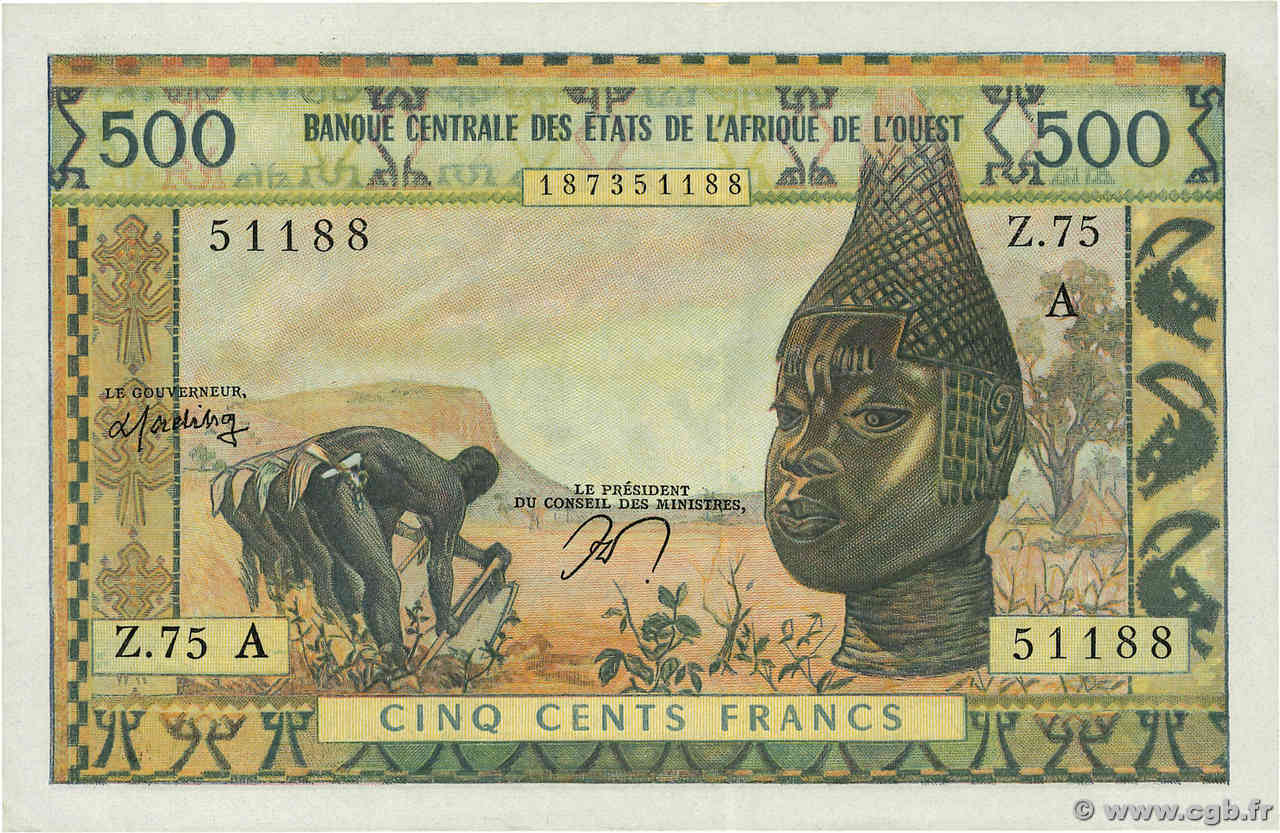 500 Francs WEST AFRIKANISCHE STAATEN  1970 P.102Am VZ+