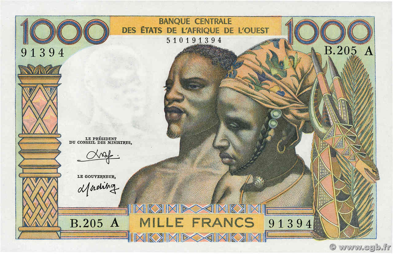 1000 Francs ÉTATS DE L AFRIQUE DE L OUEST  1980 P.103An pr.NEUF