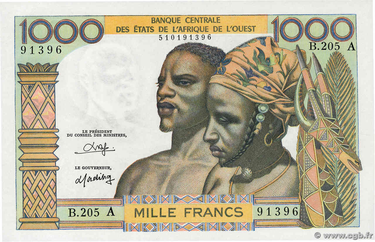 1000 Francs ESTADOS DEL OESTE AFRICANO  1980 P.103An SC+