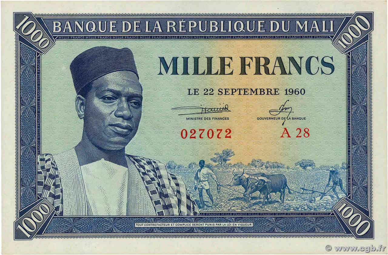 1000 Francs Numéro spécial MALI  1960 P.04 fST+