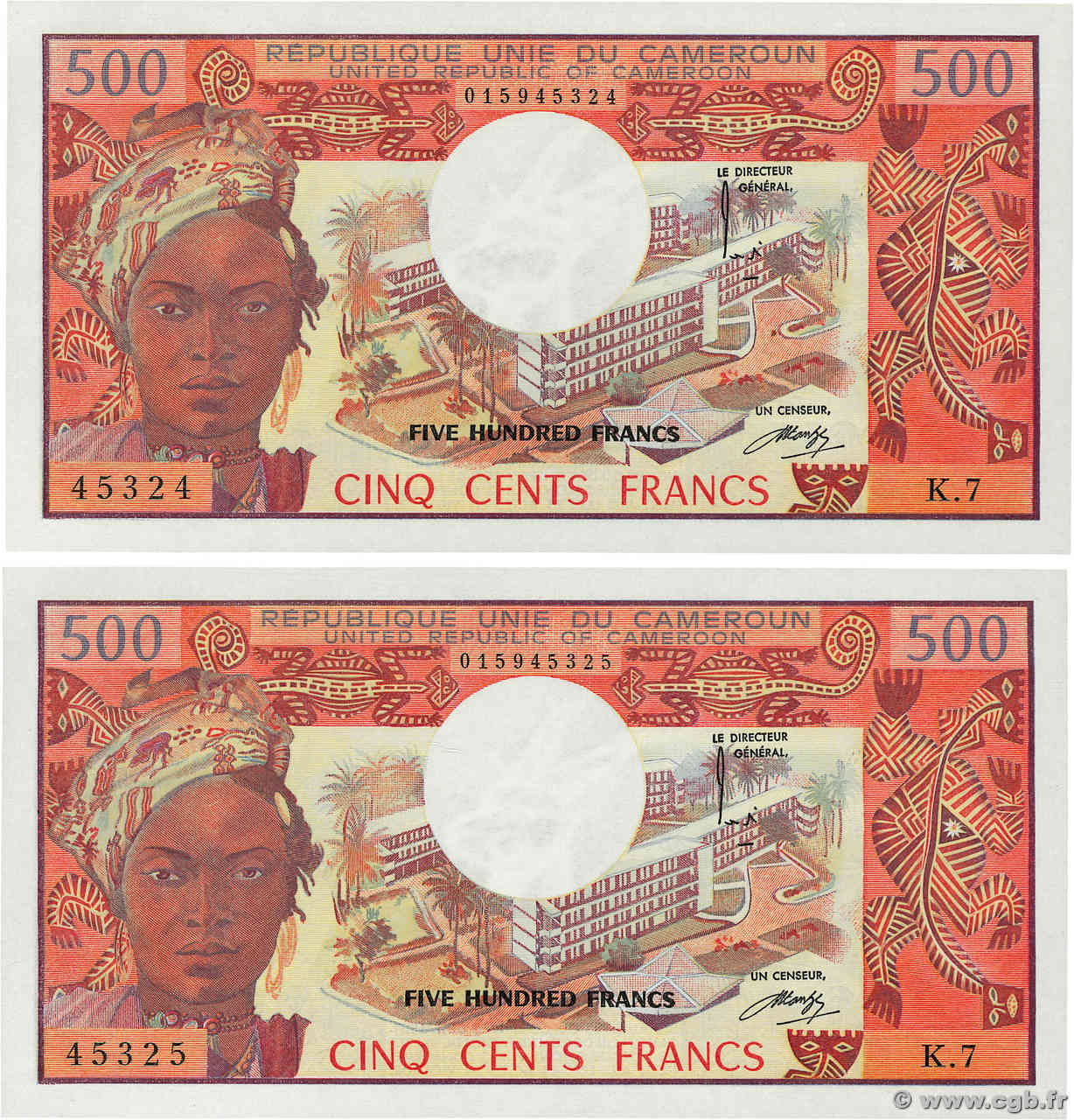 500 Francs Consécutifs KAMERUN  1974 P.15b ST