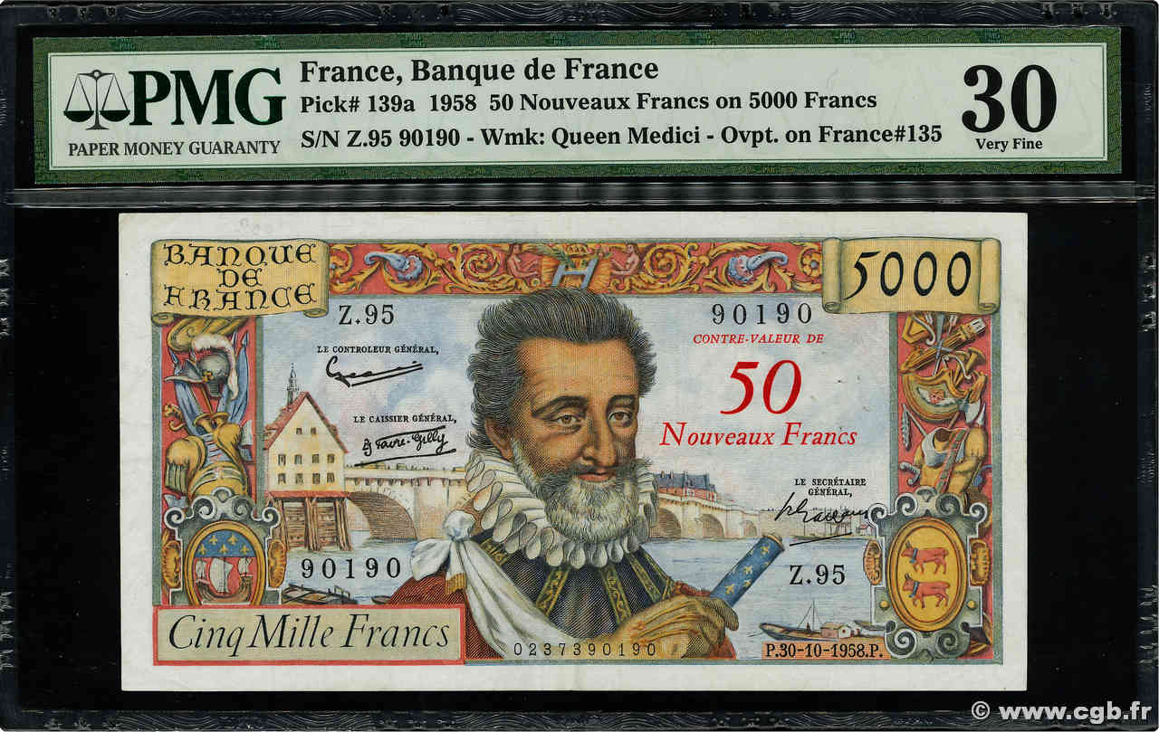 50 NF sur 5000 Francs HENRI IV FRANCE  1958 F.54.01 TTB