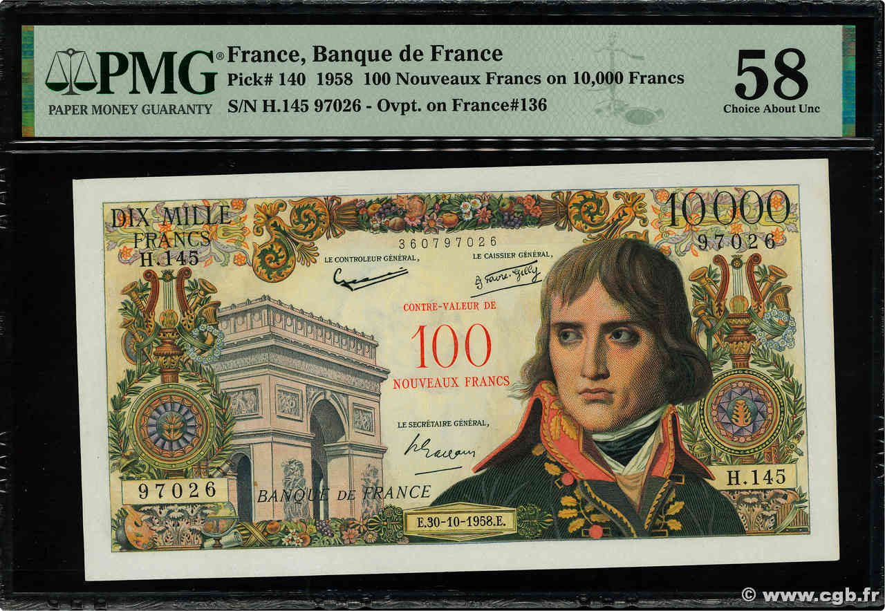 100 NF sur 10000 Francs BONAPARTE FRANCE  1958 F.55.01 AU