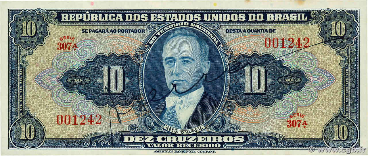 10 Cruzeiros BRAZIL  1943 P.135a UNC-