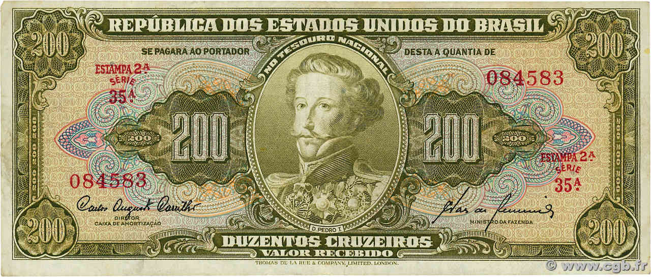 200 Cruzeiros BRASIL  1960 P.163 MBC+