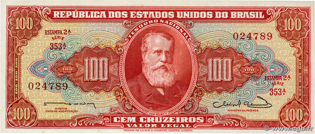 100 Cruzeiros BRAZIL  1963 P.180 UNC