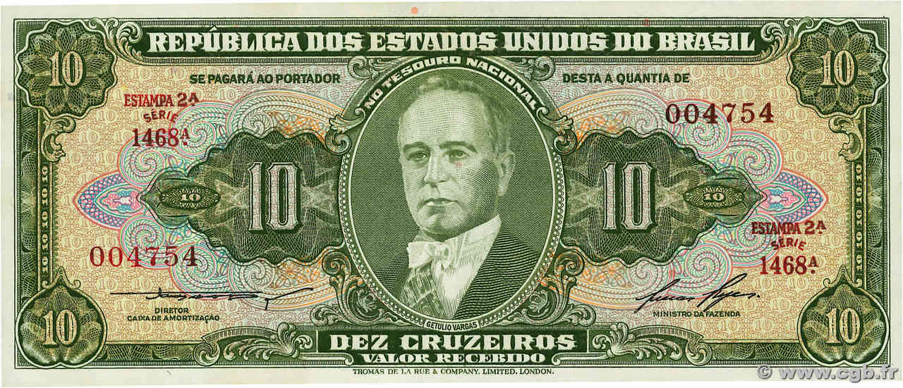 10 Cruzeiros BRASIL  1953 P.159d FDC