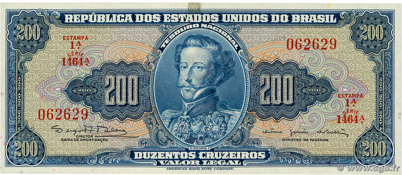 200 Cruzeiros BRASIL  1964 P.171c SC+