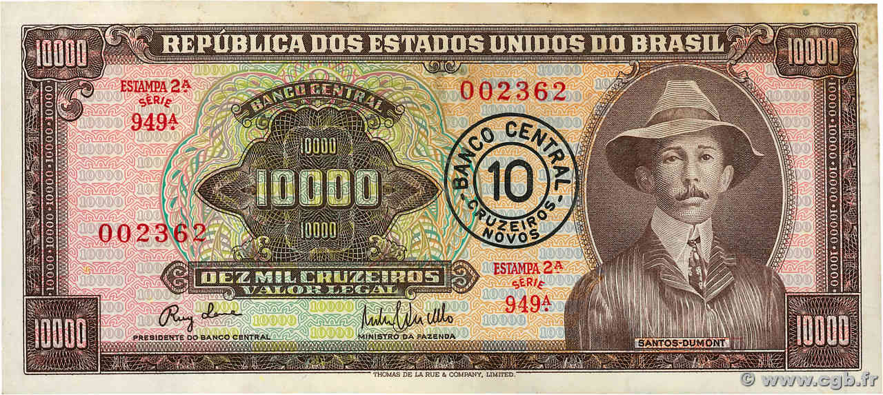 10 Cruzeiros Novos sur 10000 Cruzeiros BRASIL  1967 P.190b MBC+