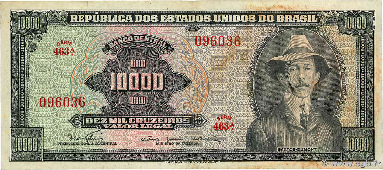 10000 Cruzeiros BRASILIEN  1966 P.182Ba fSS