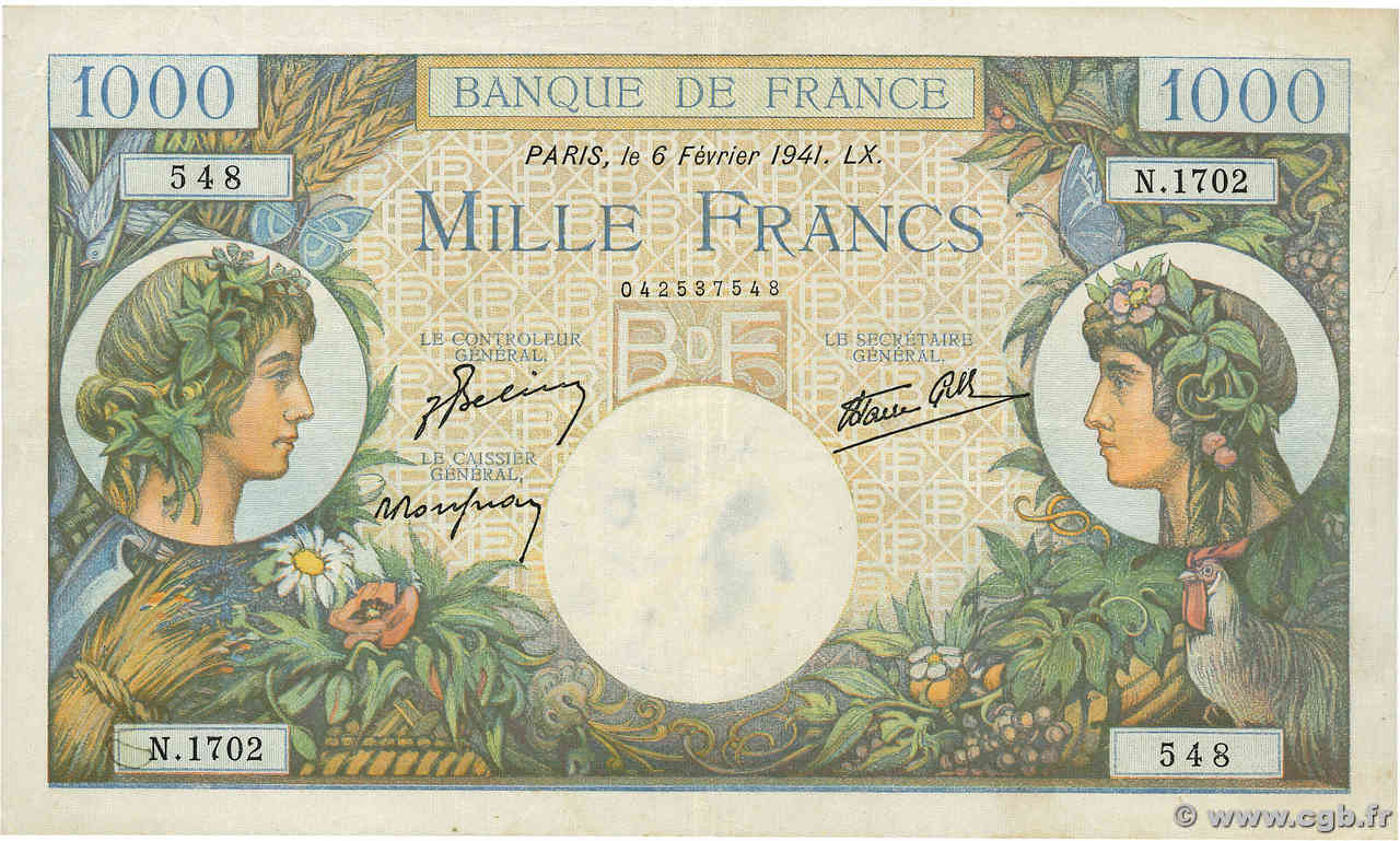 1000 Francs COMMERCE ET INDUSTRIE FRANCE  1941 F.39.04 TTB