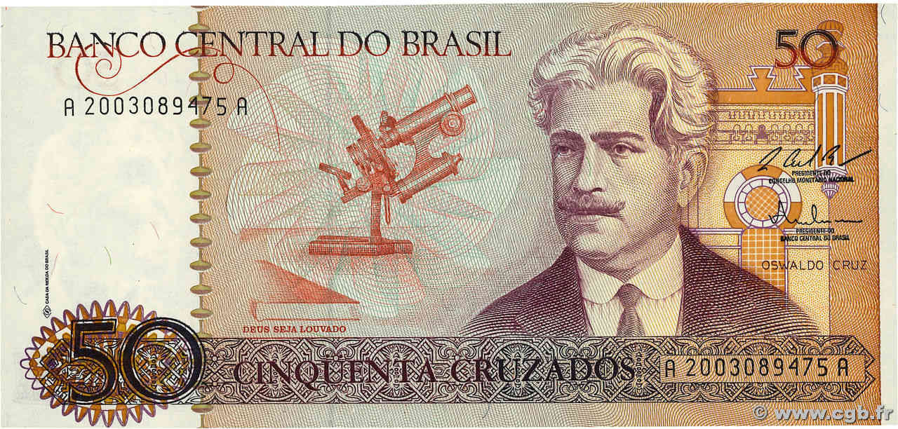 50 Cruzados BRASIL  1987 P.210b FDC