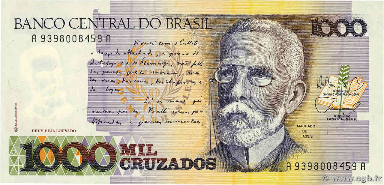 1000 Cruzados BRASILIEN  1988 P.213b fST+